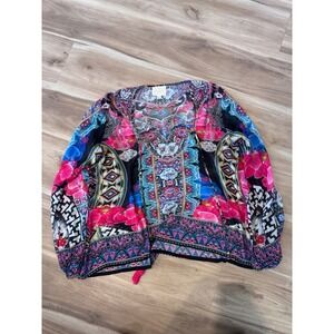 ASA Kaftans Bohemian Beaded Kimono Style Top Blouse Colorful‎ Print artsy XXL z2